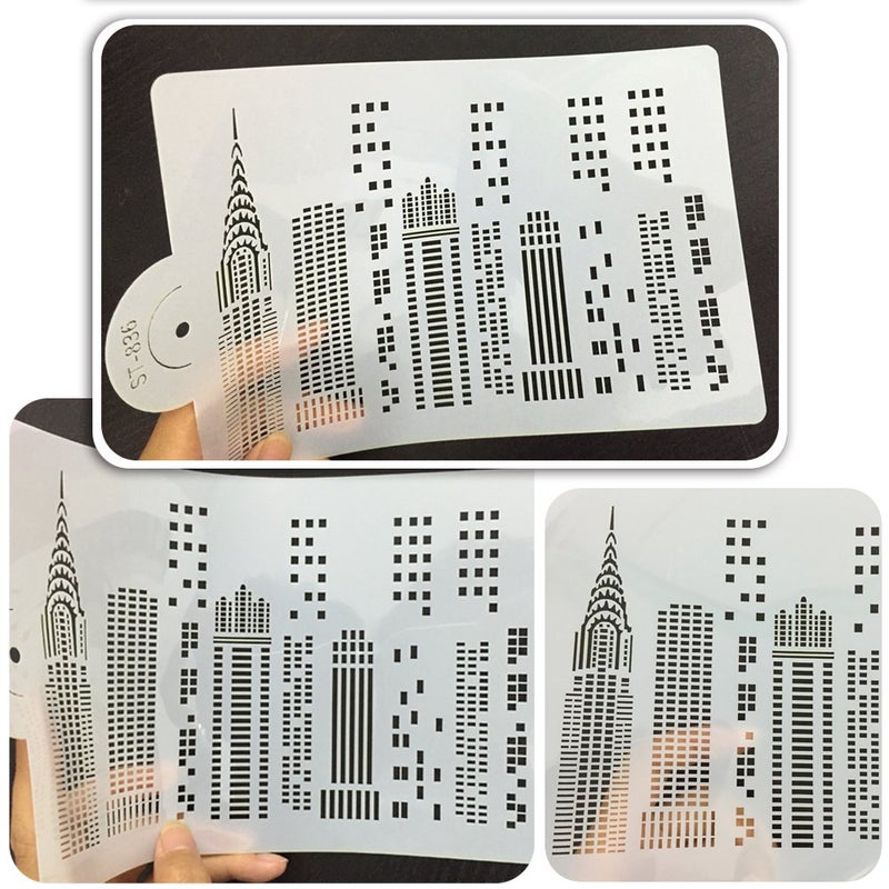 AK ART KITCHENWARE Art Kitchenware Skyscrapers Plastic Cake Stencil for Airbrush Royal Icing Fondant Cake Decorating Bakery Tools 8.5"*5.7" ST-836 - Image 2